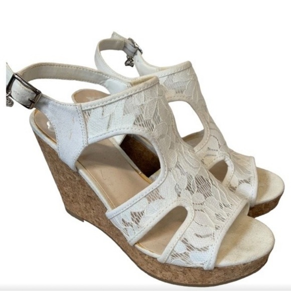Fergalicious | White Lace Kensie Wedge Platform Heels 9 - Picture 5 of 7
